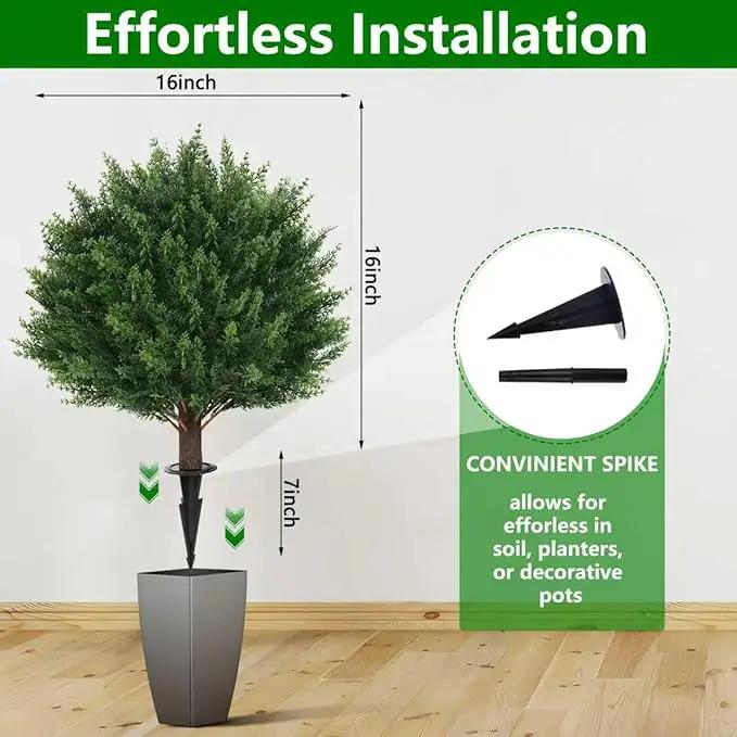 Artificial Set of 2 Cedar Topiary Ball Trees 16" for Outdoors with Ground Spike, UV Resistant Faux Cypress Plants, Evergreen Shrubs Bushes for Front Porch Garden Backyard Decor by GreenHaven Gardens