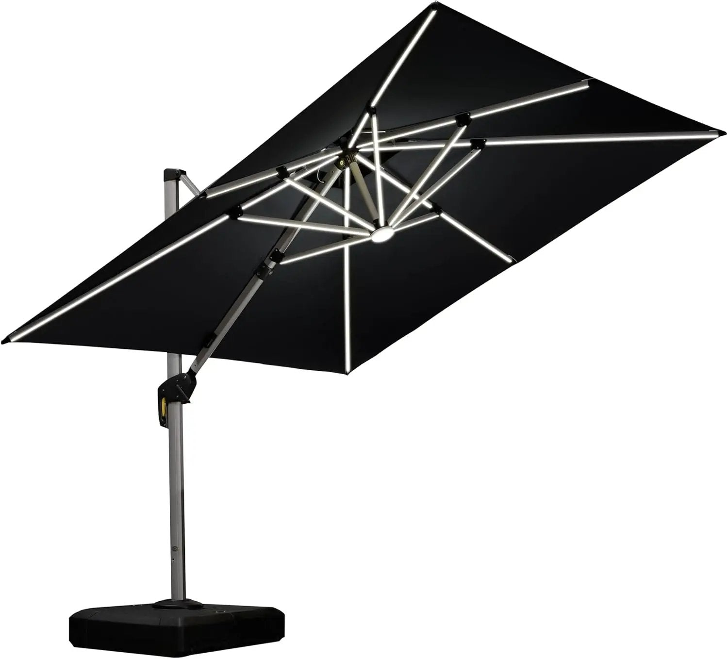 PURPLE LEAF 9 Feet Double Top Deluxe Solar Powered LED Square Patio Umbrella Offset Hanging Umbrella Outdoor Market Umbrella Garden Umbrella, Black by GreenHaven Gardens