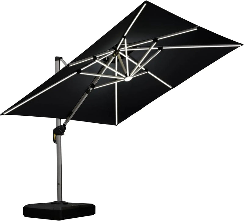 PURPLE LEAF 9 Feet Double Top Deluxe Solar Powered LED Square Patio Umbrella Offset Hanging Umbrella Outdoor Market Umbrella Garden Umbrella, Black by GreenHaven Gardens