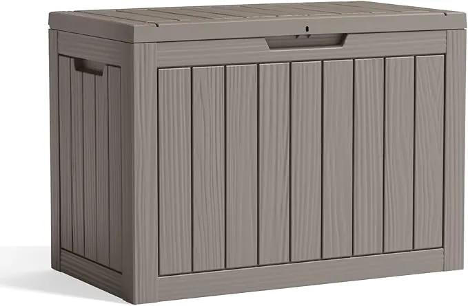 45 Gallon Resin Deck Box, Lockable Patio Outdoor Storage Box for Furniture, Garden Tools and Tools Storage, Waterproof Outside Storage Boxes - Grey by GreenHaven Gardens