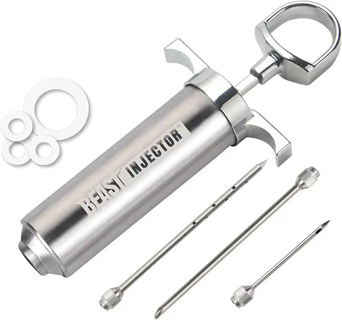 Grill Beast - 304 Stainless Steel Meat Injector Kit with 2-oz Large Capacity Barrel and 3 Professional Marinade Needles by GreenHaven Gardens