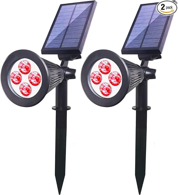 Solar Lights Outdoor, 4-LED Solar Spotlight LED Landscape Lights IP67 Waterproof Solar Powered Landscaping Lights Outdoor Lighting for Tree Garden Yard Patio(2 Pack, Red) by GreenHaven Gardens