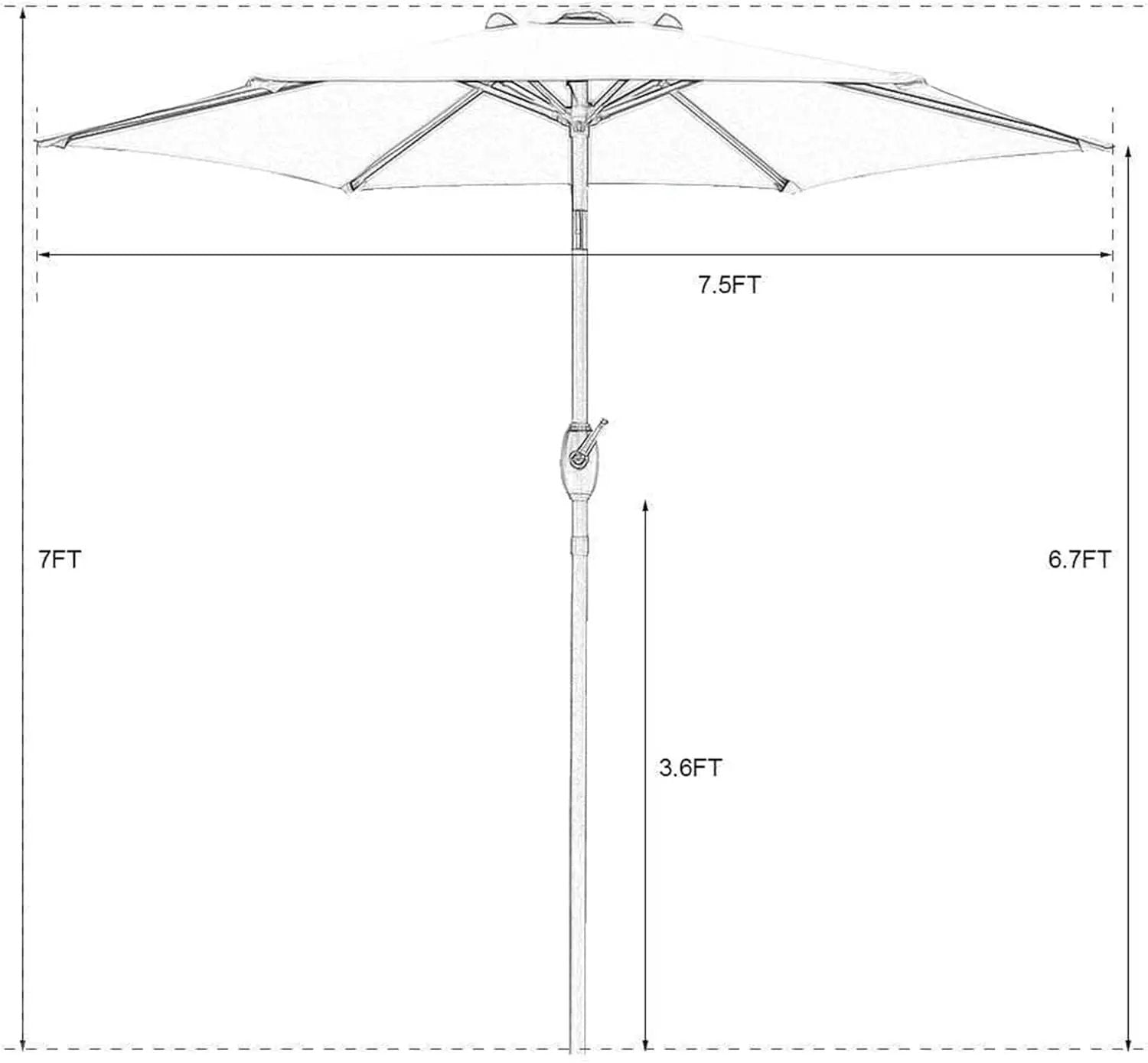 Aok Garden 7.5 ft Patio Umbrella Outdoor Market Umbrella Tilt Button and Crank 6 Ribs for Deck Lawn Pool& Backyard by GreenHaven Gardens