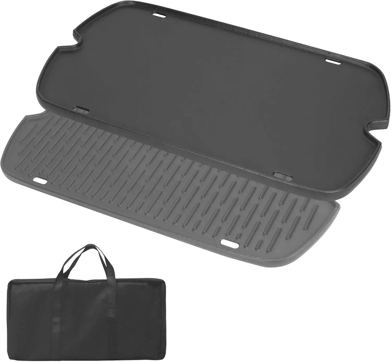 Cast Iron Grill Griddle for Weber 9010001 9011701 9013001 9020001 9030001 Traveler Portable Grill Accessories, Reversible Full Size Cooking Plate with Carry Bag by GreenHaven Gardens