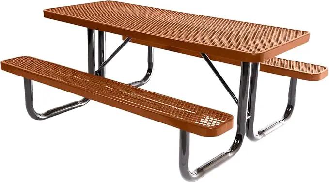 Heavy-Duty Portable Outdoor Picnic Table, Thermoplastic Coated Expanded Metal Commercial-Grade Patio Dining Furniture Made in America (6ft Rectangular, Textured Copper) by GreenHaven Gardens
