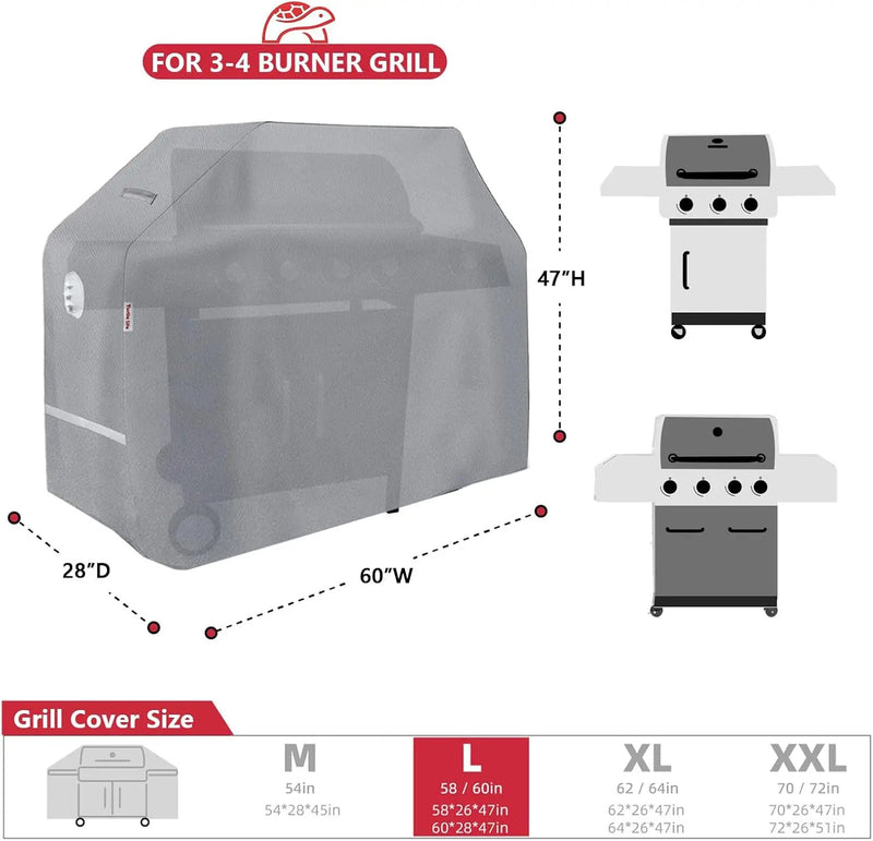 BBQ Grill Cover, 60 Inch Heavy Duty Waterproof 3-4 Burner Barbecue Gas Grill Covers for Weber Genesis Char-Broil Brinkmann, Gray by GreenHaven Gardens