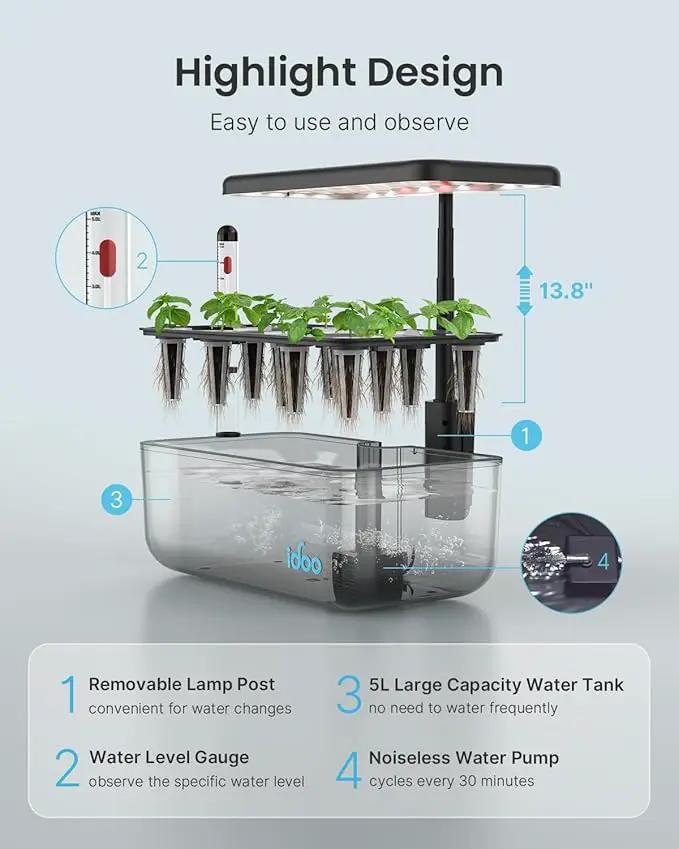 iDOO Hydroponics Growing System Kit 12 Pods, Christmas Gifts Gardening Gifts for Women Mom Dad Kids, Indoor Herb Garden with LED Grow Light for Home School, Indoor Plants Good for Mental Health by GreenHaven Gardens