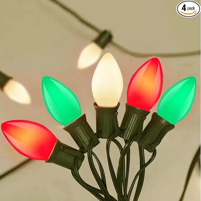 C7 Christmas String Lights, 25Ft Outdoor Decorations With 27 LED Red White and Green Shatterproof Bulbs, Hanging Patio Lights for Tree Backyard Holiday Party Decor by GreenHaven Gardens