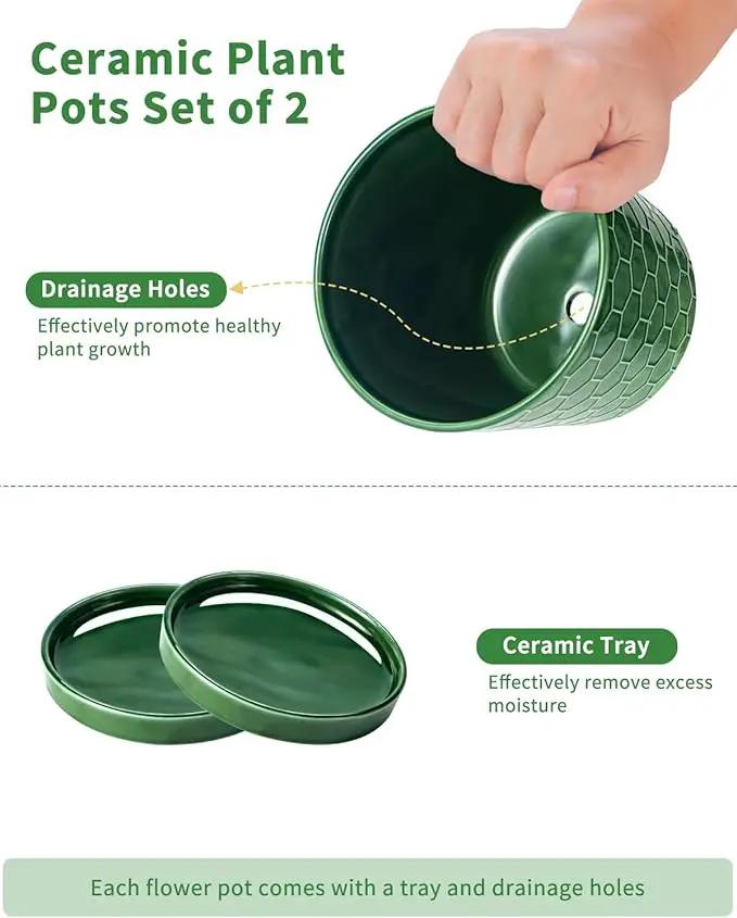 EFISPSS 6 Inch Plant Pot,Ceramic Pots for Plants with Drainage,Flower Pots Indoor Pots for Plants, Modern Flower Pots for Home and Office,Set of 2 - Patina by GreenHaven Gardens
