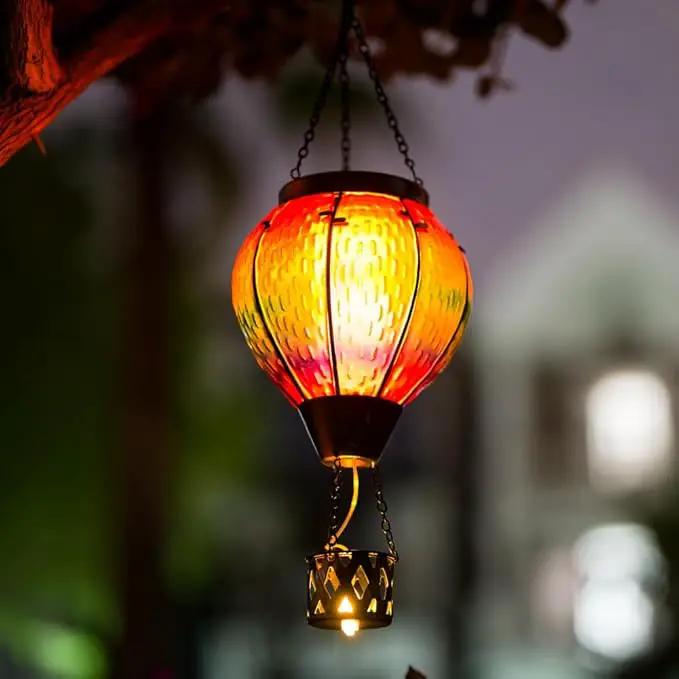 DREAMSOUL Hot Air Balloon Solar Lantern with Candle Holder, Glass Hanging Solar Lantern with Flickering Flame, Solar Lanterns Outdoor Waterproof for Lawn, Patio, Porch, Tree Decor by GreenHaven Gardens