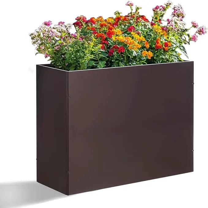 SUNNYPARK Large Metal Planter Box 32”x 12”x 24”, Rectangular Modern Brown Metal Planter Box Heavy Duty with Drainage Holes for Outdoor Garden Patio by GreenHaven Gardens