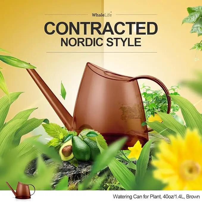 WhaleLife Indoor Watering Can for House Bonsai Plants (1.4L, Brown) by GreenHaven Gardens
