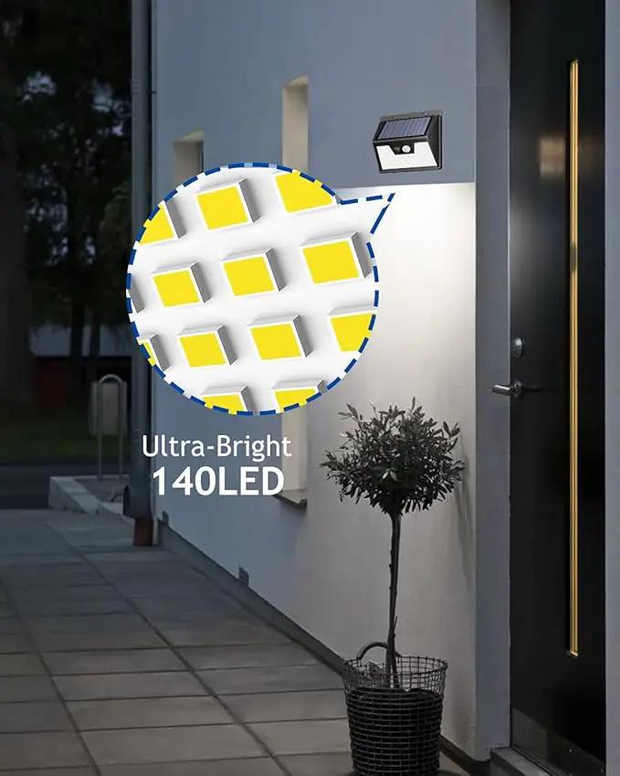 Peasur 140LED Solar Powered Lights Outdoor Waterproof, 3 Packs Motion Sensor Light Ultra-Bright, 3 Modes Fence Security Lighting for Outside Yard Wall Deck Step Garden(Cool White) by GreenHaven Gardens
