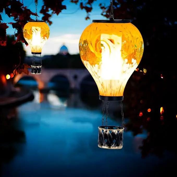 Solar Hot Air Balloon Lanterns with Flame Flickering Hanging Solar Lanterns Outdoor Waterproof LED Glass Garden Decorative Lights for Patio Yard Porch Tree,Mother Day Gift for Women(Green) by GreenHaven Gardens