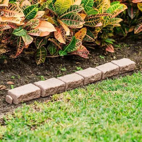 Beuta Landscape Edging | Garden Edging Border | Faux Stone Bricks for Lawn edging, Flower beds, Pathways & Yard Edging– 1 Pack | Each Section Has 6 Bricks 48"L x 4"W x 2.25"H | 3 Spikes |Cobblestone by GreenHaven Gardens
