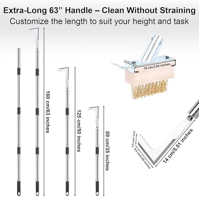 Long Handle Crack Weeder Tool Set with Adjustable 63 inch Handle, 2-in-1 Stainless Steel Crevice Weeding Tool & Brush for Weed and Moss Removal from Patios, Driveways, Sidewalk Cracks by GreenHaven Gardens