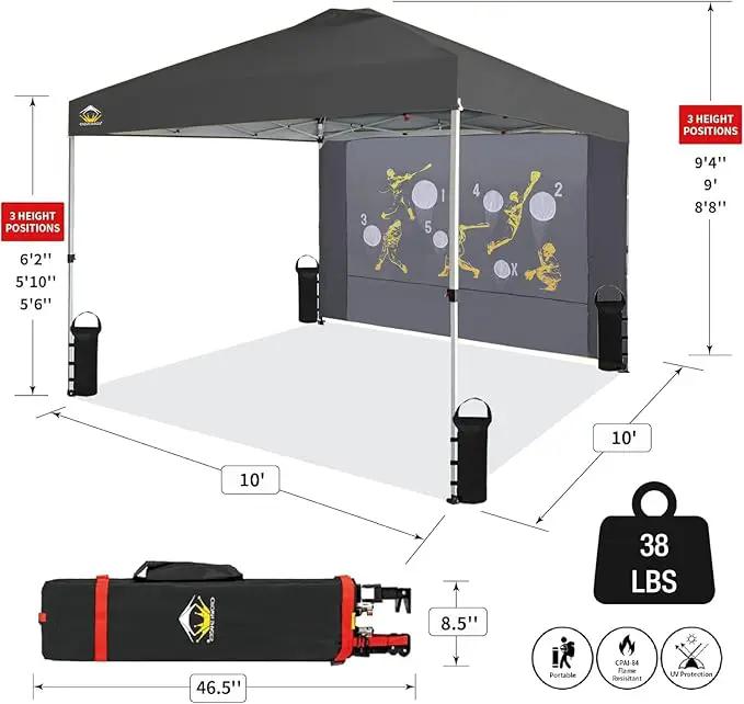 CROWN SHADES 10x10 Pop Up Canopy Tent with Game Netting - Beach Tent with One Push Setup - Outdoor Sun Shade for Events, Parties, Camping with STO-N-Go Cover Bag, Silver Coated Top, Grid Grey by GreenHaven Gardens