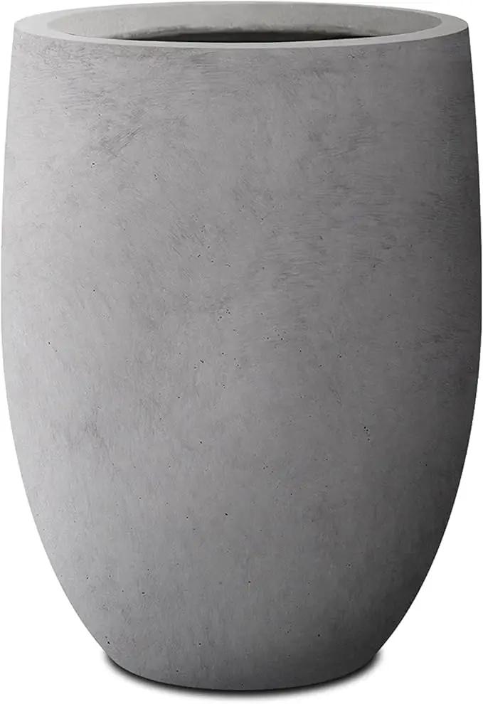 Kante 21.7" H Natural Concrete Tall Planter, Large Outdoor Indoor Decorative Pot with Drainage Hole and Rubber Plug, Modern Round Taper Style for Home and Patio by GreenHaven Gardens