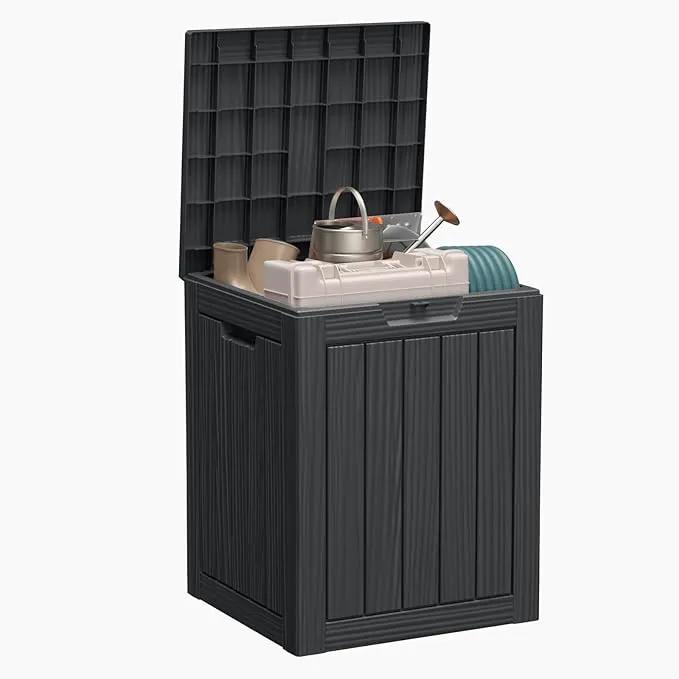 28 Gallon Resin Deck Box, Lockable Patio Outdoor Storage Box for Furniture, Garden Tools and Tools Storage, Waterproof Outside Storage Boxes - Black by GreenHaven Gardens
