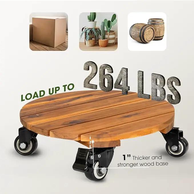 Idzo 2pack 12inches Wood Plant Caddy with Wheels Heavy Duty, 264 Lbs Capacity, Acacia Hardwood Plant Dolly, Plant Stand with 360° Lockable Wheels for Plant Pots, Heavy Objects Hauling - Natural Wood by GreenHaven Gardens