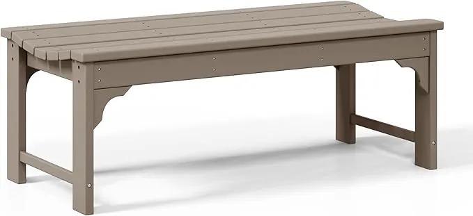 WestinTrends Malibu Outdoor Bench, All Weather Resistant Poly Lumber Backless Patio Garden Bench, Adirondack Curved Bench Seat for Comfort, Weatherwood by GreenHaven Gardens