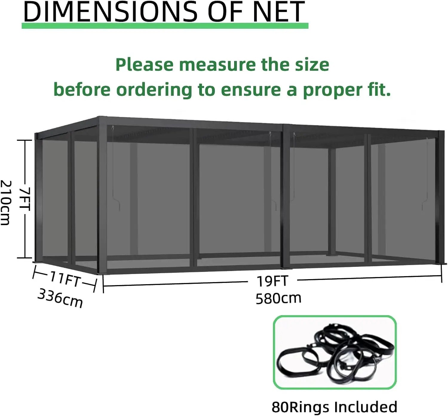 12x20FT Mosquito Netting for Gazebo,Pergola,Pop up Canopy Tent,6-Panel with Zipper for Outdoor Patio,Backyard (Black,Mosquito Net Only) by GreenHaven Gardens