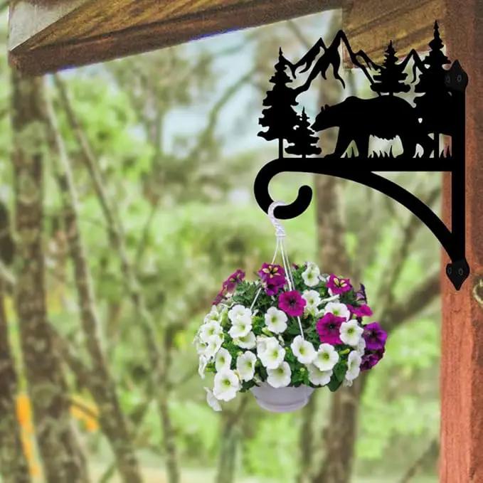 peacoblue Iron Plant Hanger Hook for Outdoor Indoor Hanging Plant Flower Fern Pot Lantern Bird Feeder,12"x15" Weather Resistant Metal Wall Holder for Porch Garden Farmhouse(Forest Bear and Mountain) by GreenHaven Gardens