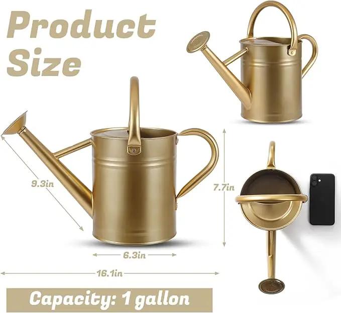 1 Gallon Watering Can for Plants, Watering Cans for Indoor&Outdoor Gardening, Galvanized Steel Watering Pot with Removable Spout, Metal Water Can with Ergonomic Movable Handle(Gold) by GreenHaven Gardens