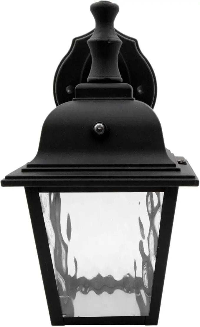 Maxxima LED Porch Lantern Outdoor Wall Light Fixture - Black, Clear Water Glass, Photocell Sensor, 875 Lumens, 3000K Warm White, Dusk to Dawn Light Sensor, Exterior Decorative Light by GreenHaven Gardens