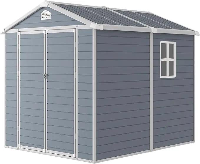 Storage Shed Plastic Outdoor Storage Shed Waterproof Container House with Lockable Door and Transparent Window for Garden, Lawn, Backyard, Patio (6x8FT) by GreenHaven Gardens