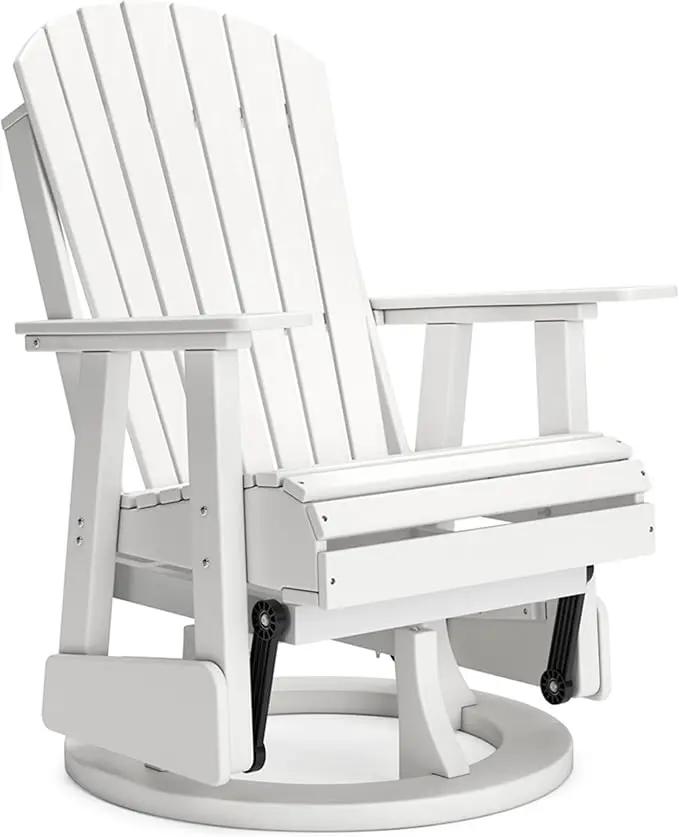 Signature Design by Ashley Hyland Wave Casual Weather Resistant HDPE Outdoor Swivel Glider Chair, White by GreenHaven Gardens