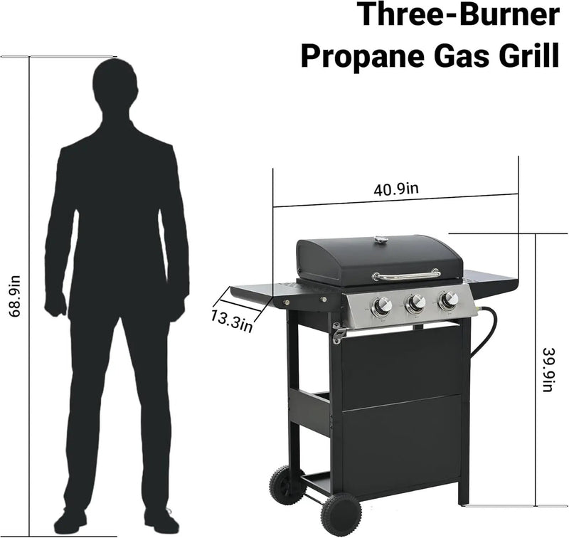 Endark 3-burner propane gas grill | 26,000 BTU stainless steel with enamel wire cooking grates and built-in thermometer | with side rack wheels | great for patio, garden, and outdoor cooking by GreenHaven Gardens