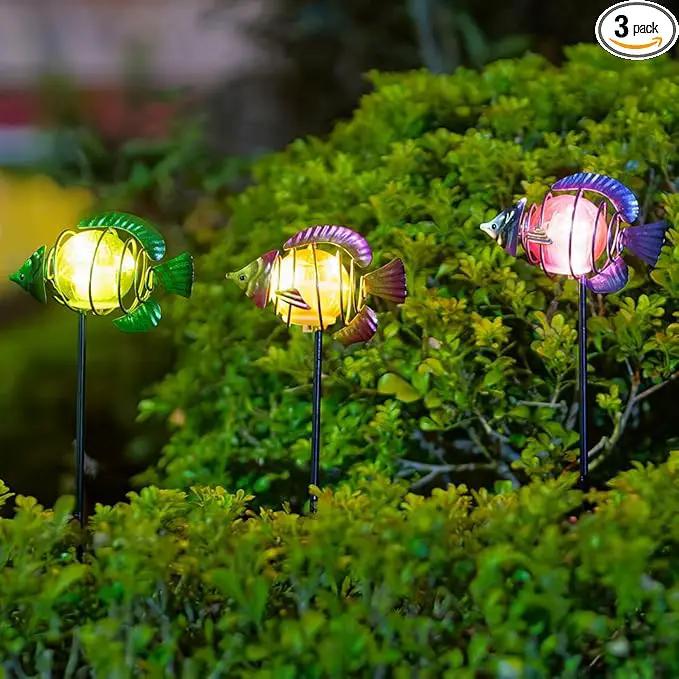 Outdoor Garden Solar Lights,3Pack Decorative Solar Lights for Garden Decor,Sea Fish Backyard Decor,Led Solar Lights with Stakes for Yard Landscape Patio(21.3''H) by GreenHaven Gardens