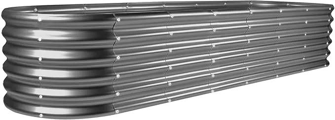 Land Guard 8×2×1.5ft Galvanized Raised Garden Bed Kit, Raised Garden Boxes Outdoor, Oval Metal Raised Garden Beds for Vegetables, Modern Grey by GreenHaven Gardens