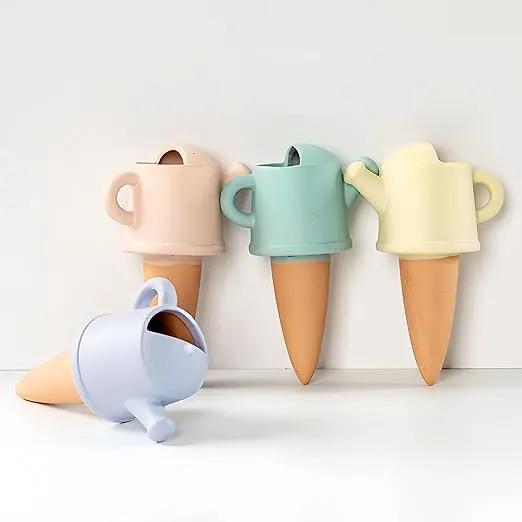 4 Pack Plant Watering Devices, Watering Can Shape Terracotta Watering Spikes, Vacation Self Watering Planter Insert, Automatic Plant Waterer for Indoor Outdoor Plants (Watering Cans) by GreenHaven Gardens