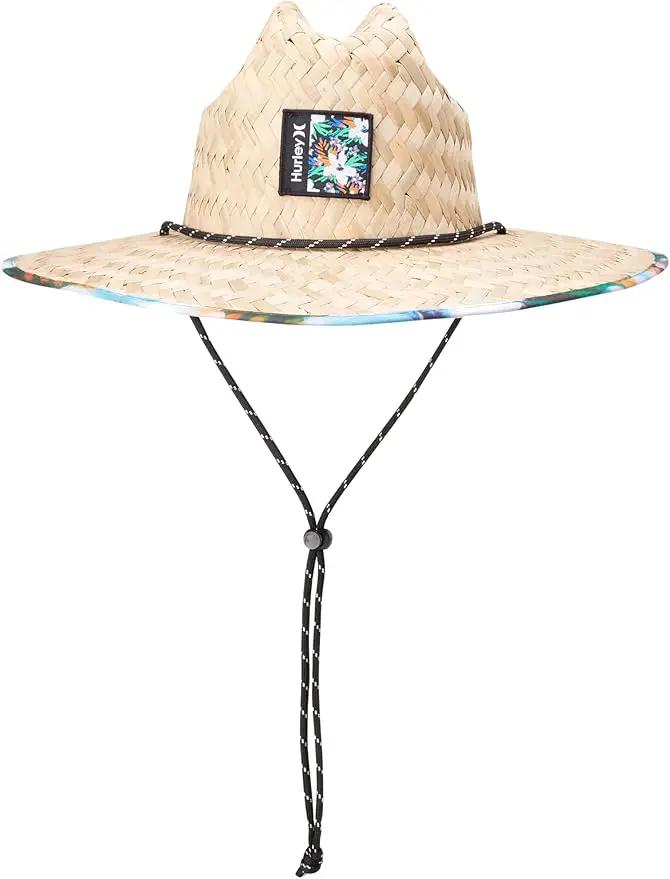 Hurley Men's Straw Hat - Wide Brim Channel Island Lifeguard Hat - Stylish Sun Hats for Men with Chin Strap by GreenHaven Gardens