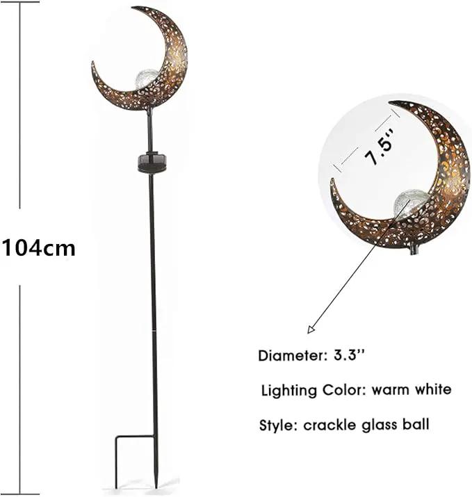 SunKite 1 Pack Garden Solar Light Outdoor Metal Moon Shape Lamp with Waterproof Crackle Glass Globe for Garden,Lawn,Patio,Pathway or Courtyard by GreenHaven Gardens