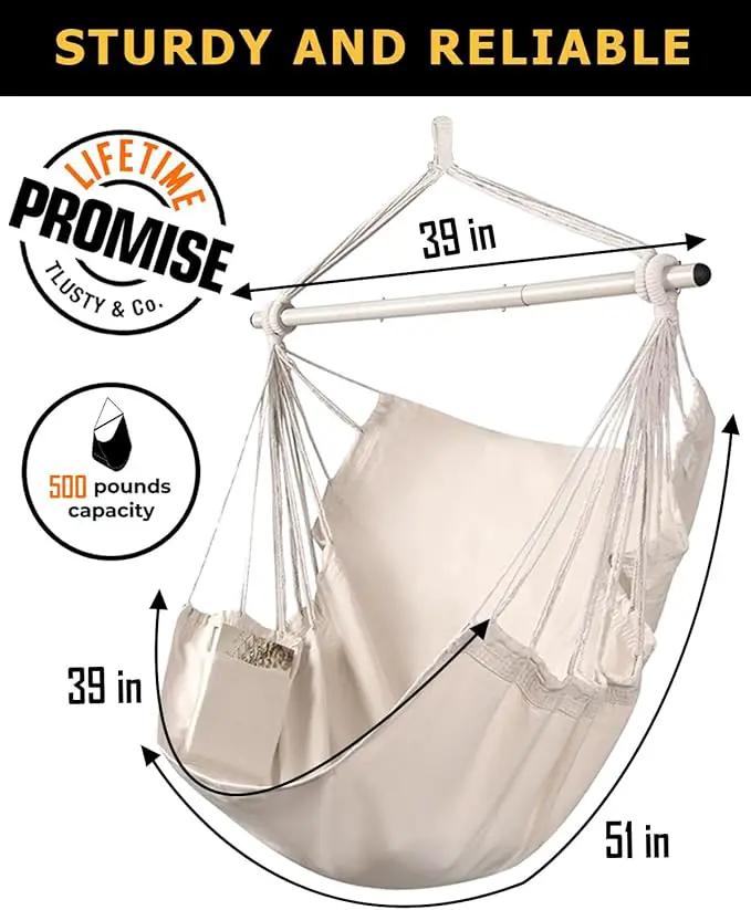 ADVOKAIR Hammock Chair Swing & Cover Set (500 lbs Max) – Hanging Rope Swing for Bedroom, Outdoor, Patio, Porch with Sturdy Steel Bar & Anti-Slip Rings + All-Weather Rain Cover for Storage Protection by GreenHaven Gardens