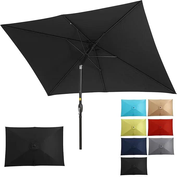 SUNVIVI OUTDOOR Patio Umbrella, 6.5' x 10' Rectangular Patio Umbrella, Metal Pole Square Outdoor Umbrella with Crank and Push Button Tilt, 6 Steel Ribs, Polyester Canopy by GreenHaven Gardens