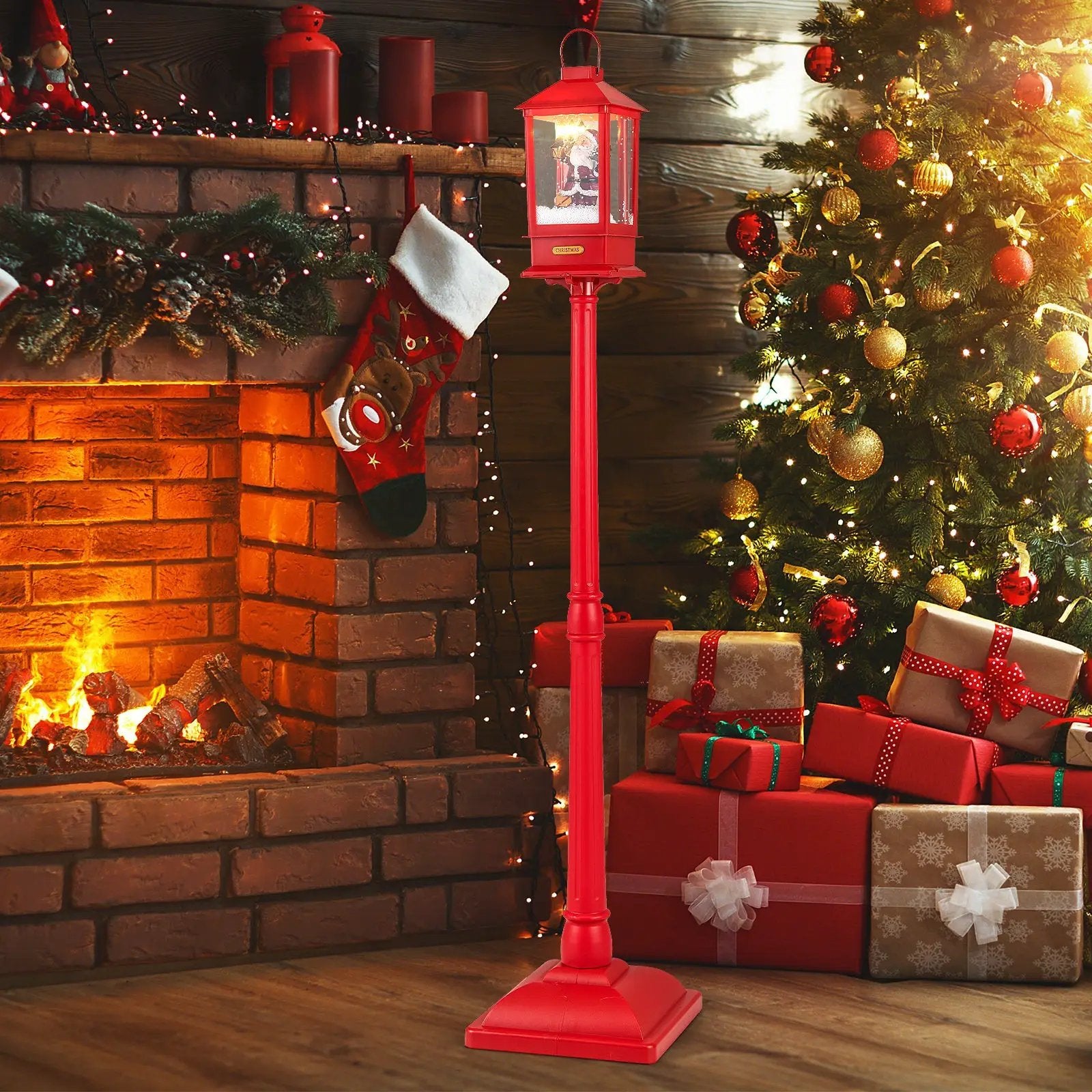 61 Inch Christmas Musical Street Lamp Post with Detachable Snow Globe Lantern-Red by DirectDeals