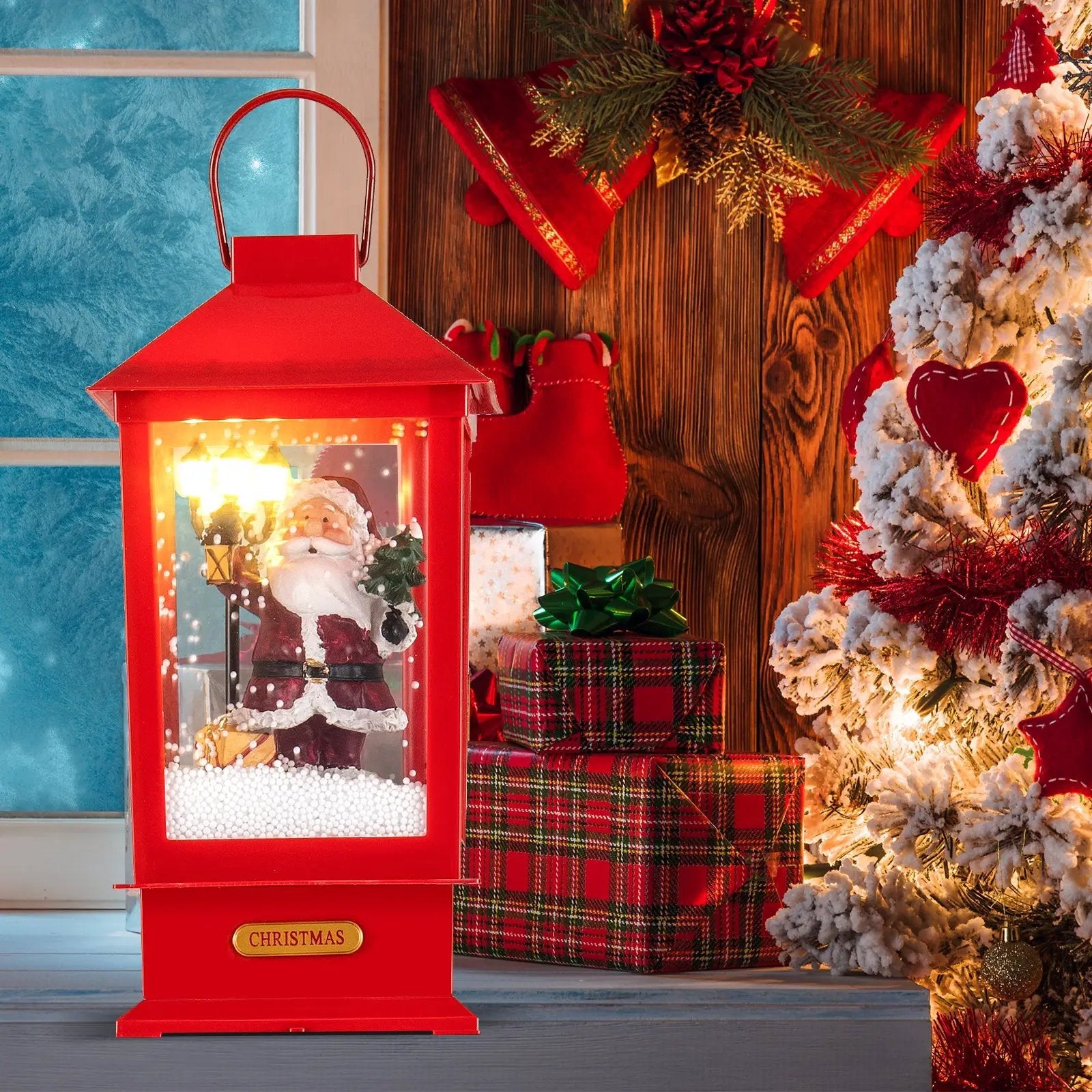 61 Inch Christmas Musical Street Lamp Post with Detachable Snow Globe Lantern-Red by DirectDeals