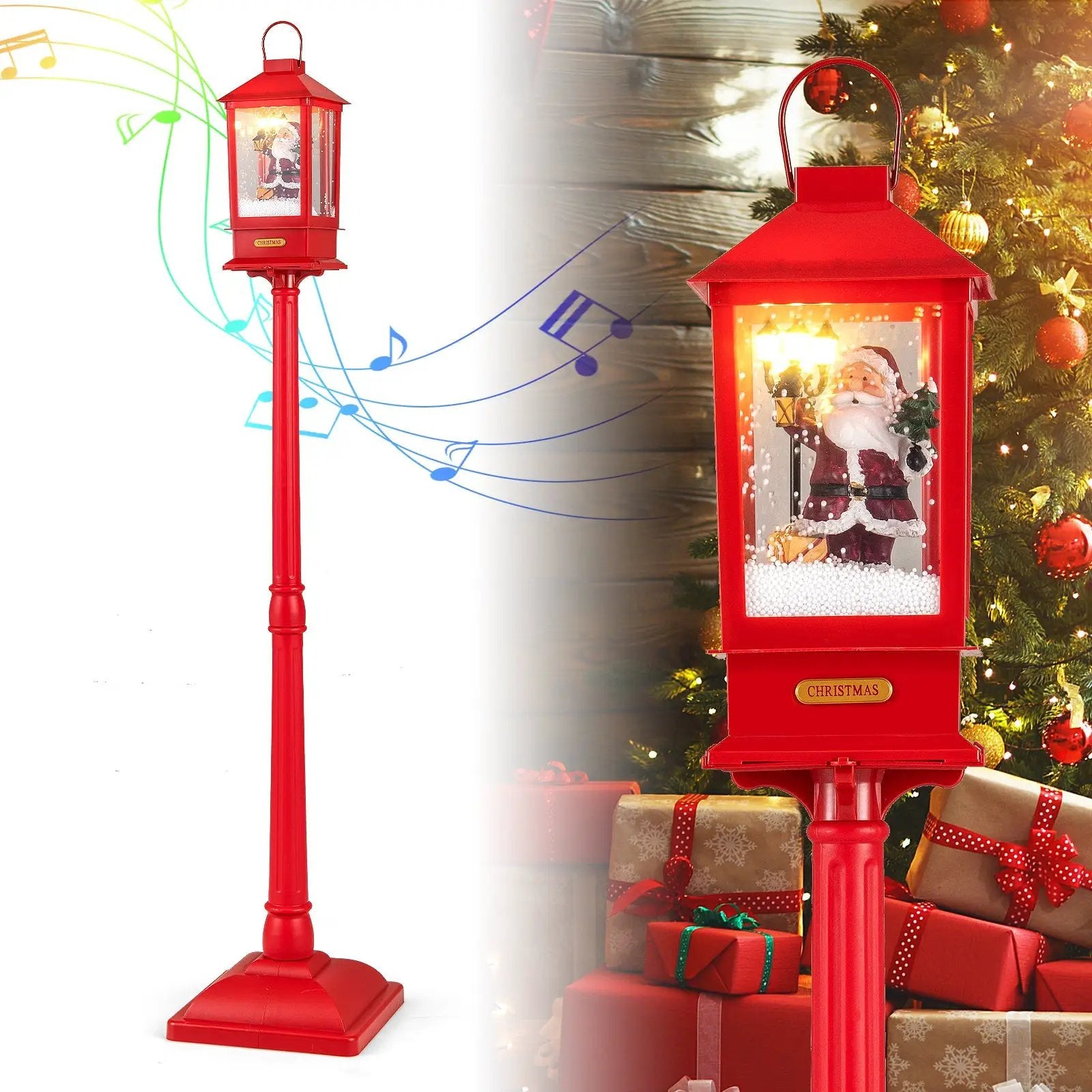 61 Inch Christmas Musical Street Lamp Post with Detachable Snow Globe Lantern-Red by DirectDeals