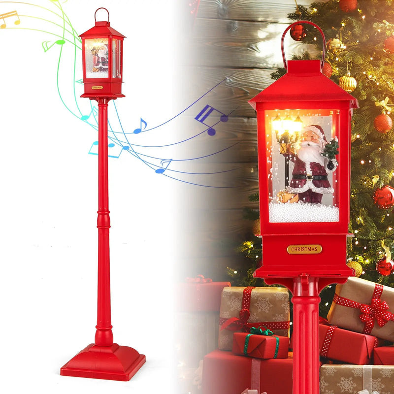 61 Inch Christmas Musical Street Lamp Post with Detachable Snow Globe Lantern-Red by DirectDeals