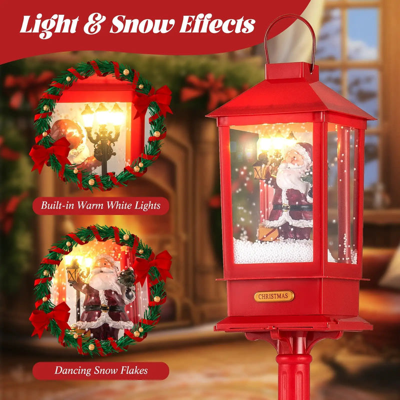 61 Inch Christmas Musical Street Lamp Post with Detachable Snow Globe Lantern-Red by DirectDeals