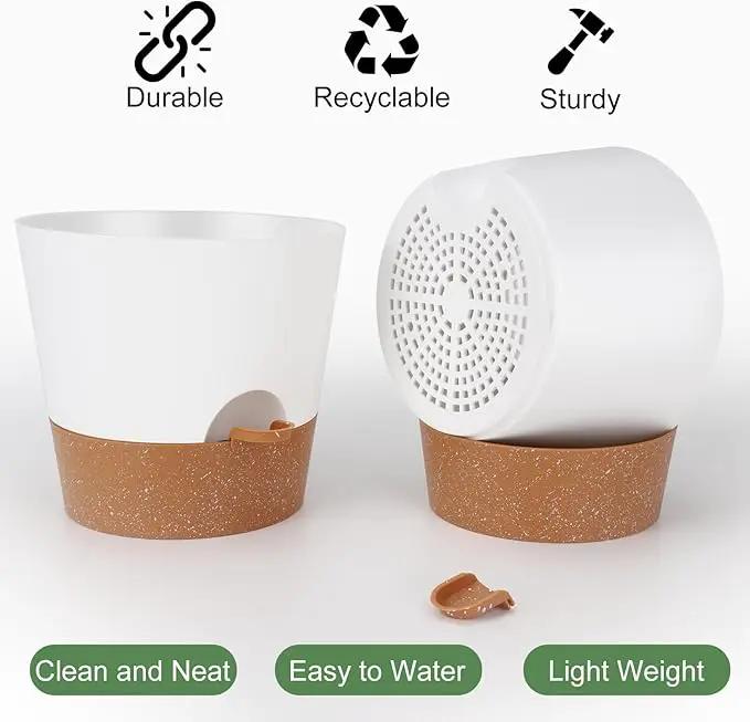 Ynnico10 inch Plant Pots, Self-Watering Planters with Drainage Holes & Saucers for Indoor and Outdoor Plants (2-Pack,White by GreenHaven Gardens