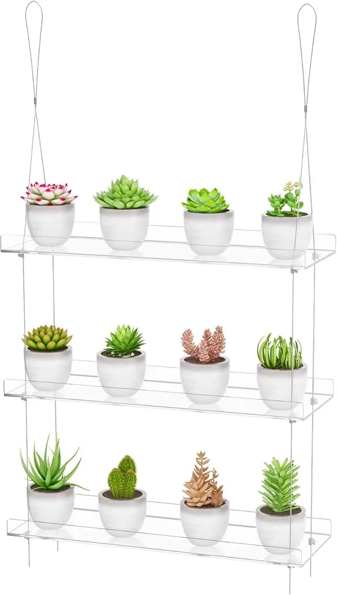 3-Tier Clear Hanging Window Plant Shelves 16In, Height Adjustable Acrylic , Indoor Windows Wall Hanging Plant Stand Flower Display, Flower Pot Organizer Storage for Grow Herbs, Microgreens, Succulents by GreenHaven Gardens