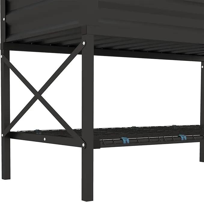 Outsunny Raised Garden Bed with Galvanized Steel Frame, Storage Shelf and Bed Liner, Elevated Planter Box with Legs for Vegetables, Flowers, Herbs, Black by GreenHaven Gardens