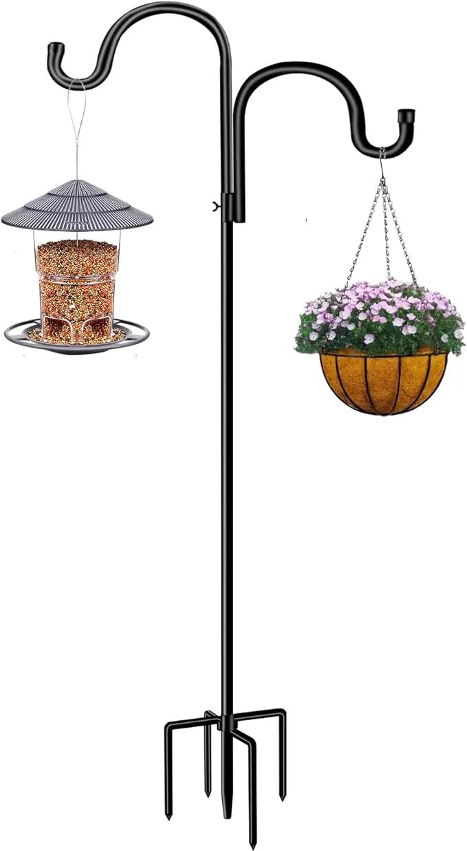 Double Shepherds Hook for Outdoor,78 Inch Bird Feeder Pole with 5 Prongs Base,Adjustable Heavy Duty Garden Hanging Holder for Hanging Plant,Solar Light,Weddings Decor,Hummingbird Feeder（1 Pack） by GreenHaven Gardens