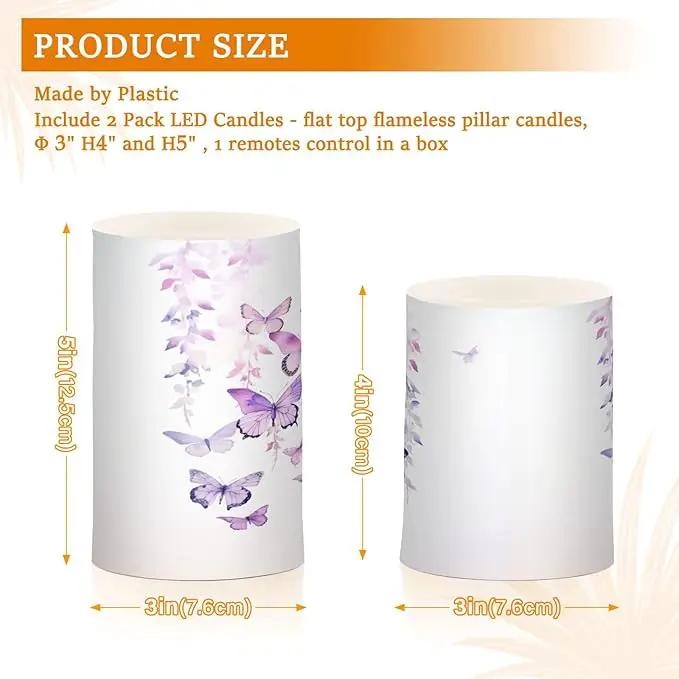 Flickering Flameless Candles, Butterflies Purple LED Candles with Remote Timer, Set of 2 Battery Operated Candle for Valentine Wedding Birthday by GreenHaven Gardens