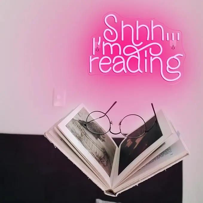 WLHOPE Shhh Im Reading Neon Sign Neon Signs for Wall Decor Dimmable Read Books Neon Lights LED Sign for Book Lovers Gifts Bedroom Bookstore Reading Room Library Study Room Decoration by GreenHaven Gardens